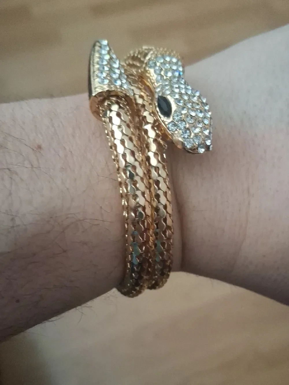 Snake Wrap around Gold Bracelet with Rhinestones